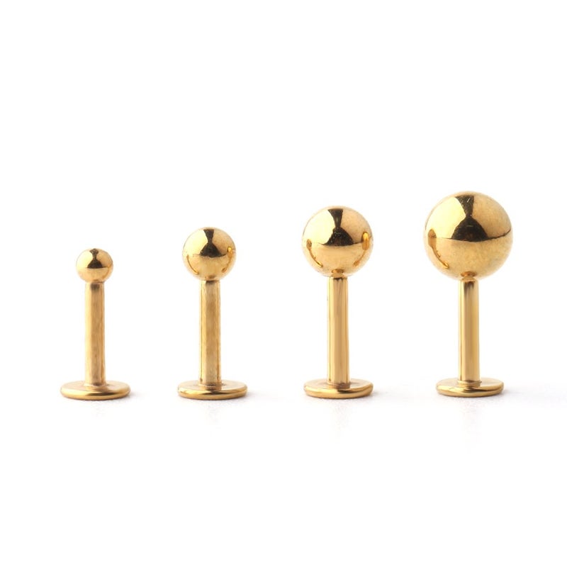 Ruifan 4PCS 16G 6mm Gold Plated 316L Stainless Steel Labret Monroe Lip Ring Tragus Helix Cartilage Earring Stud Barbell Body Piercing Jewelry with 2mm,3mm,4mm,5mm Ball - Image 1